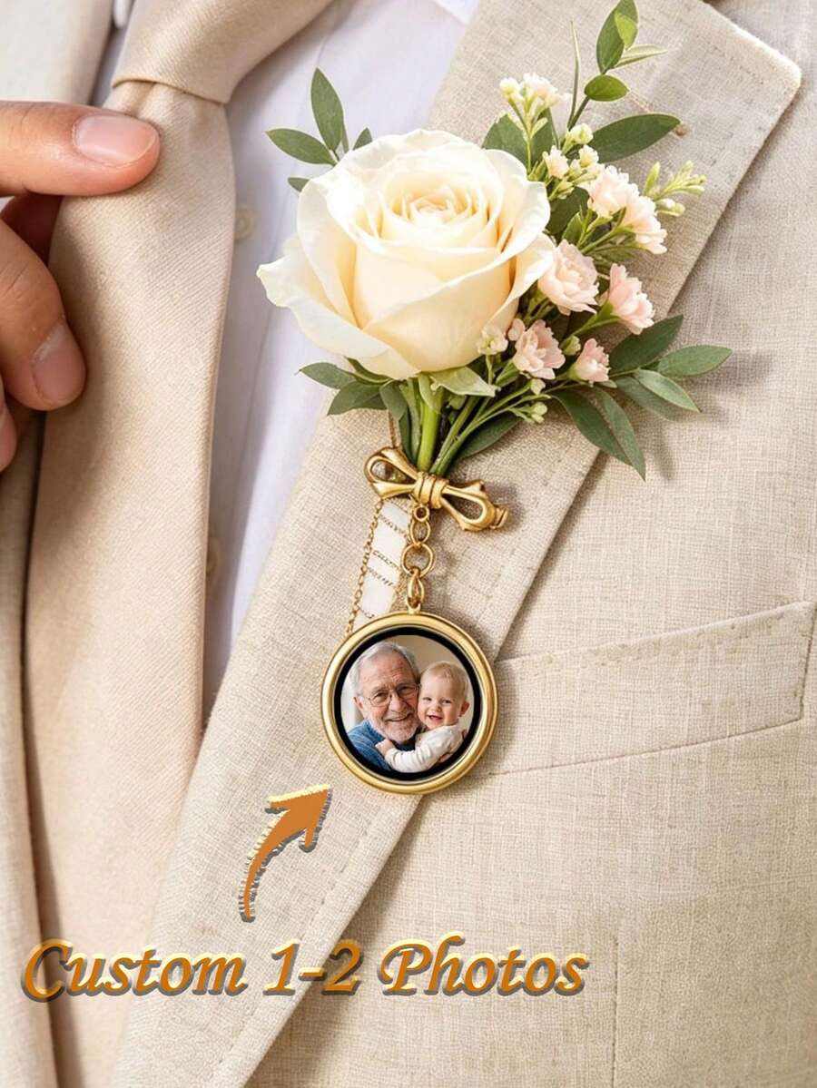 Custom Photo Lapel Pin For Groom Wedding Gift Custom Photo Boutonniere Lapel Pin Wedding Memorial Pin Wedding Keepsake For Groom Gift - Multicolor - View 1