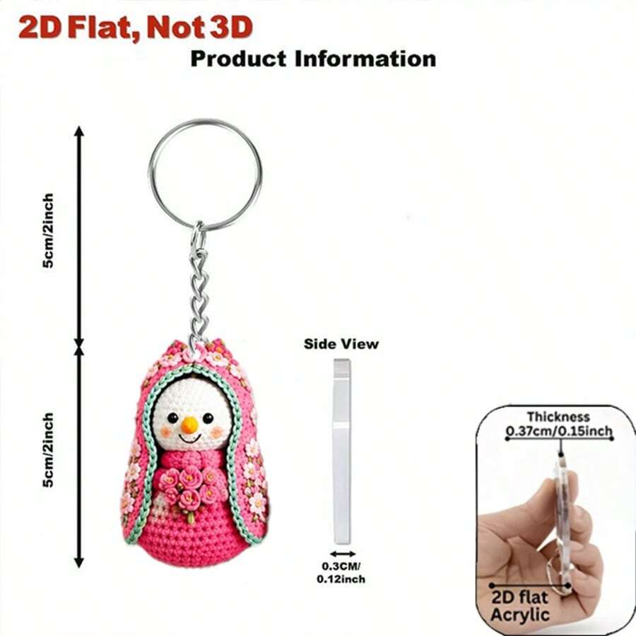 10pcs 2D Flat Acrylic Keychains, Crochet Style Snowman Backpack Charms, Couple Pendants, Car Key Rings, Christmas Holiday Memorial Gifts, Suitable For Daily Use, Parties, Weddings, Key Display Wall - View 1