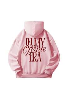 1pc Women's Loose Drop Shoulder Long Sleeve Skin-Friendly Comfortable Bridal Style Hoodie, Suitable For Bachelorette Party, Daily Wear - Baby Pink - View 2