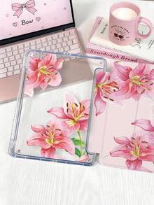 1件水彩粉色百合平板保護殼，適用於 iPad Mini6/Mini7/10.2/10.5/10.9(Air4-Air8)/Pro 11/10代/A16/Pro 11 2024 機型，雙面彩繪圖案、透明壓克力背殼、絲綢質感、8段式支架、自動休眠喚醒、內置筆槽（不含筆），部分機型附相機框 - 彩色 - 查看 5