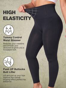 1pc Plus Size Women's Shaping Pants, Tummy Control, Cinched Waist, Butt Lifting, Yoga Pants, Gym - Black - View 8