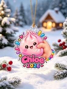 1pc Personalized Squishy Style Christmas Ornament, Custom Name Kawaii Dumpling Ornament, Cute Sensory Lover Gift, Christmas Keepsake 2026,Holiday Keepsake,Christmas Tree Decor,Christmas Gift - Pink - View 4