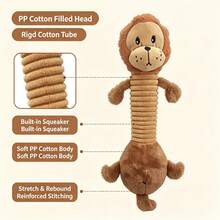 Medium Dog Interactive Tug Toy, Lion-Shaped Elastic Soft Tube With Built-In Squeaker For Stress Relief And Companionship, 42cm Plush Teething Toy - Brown - View 3