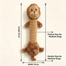 Medium Dog Interactive Tug Toy, Lion-Shaped Elastic Soft Tube With Built-In Squeaker For Stress Relief And Companionship, 42cm Plush Teething Toy - Brown - View 2