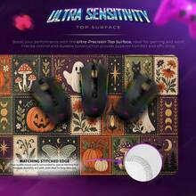 Halloween Embroidered Patchwork Mouse Pad, Ghost Pumpkin Bat Mushroom Moon Folk Art Large Keyboard Desk Mat, Polyester Surface With Non-Slip Rubber Base For Home Office, Study Room, Gaming Desk, Halloween Decor, Autumn Gift - View 3