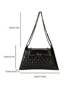 Vintage Chain Underarm Bag, High-End Glossy Lock Clasp, Large Capacity Women's Commuter Shoulder Bag - Black - View 10