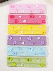 6pcs Women's Elegant Colorful Candy-Colored Button Decor Wide Headbands, Y2K Sweet Cool Style Multi-Styling Mix & Match Button Elastic Fabric Headbands, Suitable For Daily Casual, Gathering, Party Decoration - Multicolor - View 7