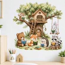 Forest Animals Reading Corner Wall Decal, Jungle Style Removable Waterproof Wall Sticker, Lion Elephant Deer Learning Wall Decor, Room Decoration - Multicolor 3 - View 3