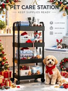 HaoX 2pcs(1set) Pet Floor Storage Cart With Basket Set, Suitable For Collars, Leashes, Grooming Supplies, Christmas Decorations And Pet Clinic Care Essentials, Sturdy Rolling Storage Rack With Swivel Casters And Ventilated Base, Dog Supplies Kitchen Essentials - View 2