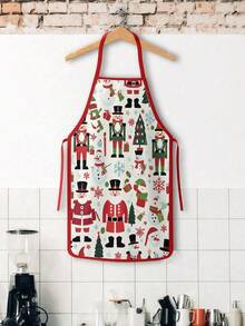 2Pcs /1pc Christmas Kitchen Aprons, Nutcracker Snowman Santa Print Adjustable Bib Apron, Waterproof Cooking Baking Apron For Xmas Holiday Party Decor Christmas Gift - Multicolor - View 5