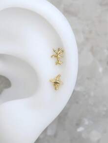 EleRunis 1pc 925 Sterling Silver Insect Halloween Pumpkin Bat Beetle Moth Flat Back Labret Stud Earring, Suitable For Earlobe, Ear Cartilage, Conch, Lip, Helix, Threaded Piercing Jewelry - Gold - View 7