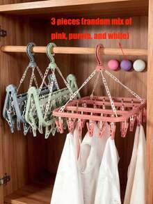 32 Clips Clothes Hanger Sock Clip Drying Rack Underwear Panties Drying Rack Multi-Clip Home Balcony Foldable Clothes Hanger - Multicolor - View 16