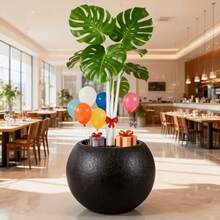 1 Piece - 2026 New Round Flower Pot, Black Hydroponic Pot, Nordic Bohemian Style, Home Decoration, Waterproof Plastic Round Plant Container, Suitable For Garden Gifts - C - View 2