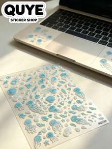 1 Set Stickers, Journaling Supplies, Ocean Themed, Shell Light Effect, Transparent Decorative Stickers, Free Tweezers Included, For Scrapbooking, Album Decor, Art Craft Embellishment - RQ1139 - View 2