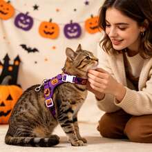 1pc Pet Halloween Pumpkin Collar, Cute Pumpkin Bat Dog Collar, Cat Collar, Suitable For Halloween Pet Costume - Purple - View 2