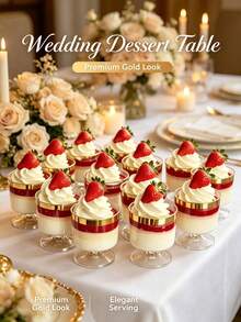20pcs/10pcs Creative Gold Rim Dessert Cups, Mousse Cups, Parfait Cups, Small Wine Glasses, Party Tableware, Reusable Mini Dessert Cups, Suitable For Various Party Events, Weddings, Grand Openings, Birthdays, Christmas Celebrations, Perfect Choice For Dessert Table Decoration - View 1