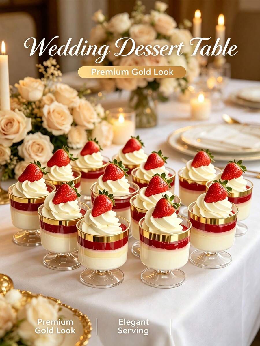 20pcs/10pcs Creative Gold Rim Dessert Cups, Mousse Cups, Parfait Cups, Small Wine Glasses, Party Tableware, Reusable Mini Dessert Cups, Suitable For Various Party Events, Weddings, Grand Openings, Birthdays, Christmas Celebrations, Perfect Choice For Dessert Table Decoration - View 1