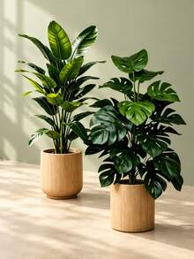 2/1 PC Artificial Large Leaf Plant In Pot, Faux Greenery Decorative Tree For Indoor Home Decor, Living Room, Bedroom, Office, Entryway, Shelf And Corner Display, Lifelike Broadleaf Fake Plant Accent For Modern Farmhouse, Hotel, Wedding, Photo Styling - Multicolor - View 2
