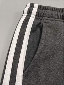 Women's Side Double Stripe Straight Leg Sweatpants, Elastic Waist Drawstring Loose Draped Casual Long Pants - Dark Grey - View 7