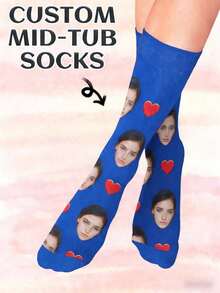 Custom Face Socks For Women, Personalized Photo Black Socks, Unique Birthday Gifts, Funny Custom Face In Socks, Special Holiday Comfort Socks - Blue - View 3