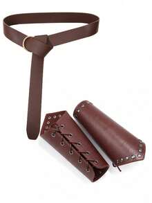 1/2/3pcs Medieval No-Hole Belt & Wrist Guard Set, Vintage Cosplay Costume Accessories For Halloween - Multicolor - View 9