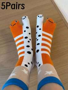 Women's Cute And Funny Toe - Separated Mid - Calf Socks, Abstract And Oddly Cute Flower Eel Aquarium - Themed Couple Socks - Multicolor - View 4