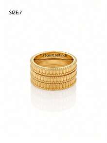 3Pcs 21K Gold Plated Stackable Band Ring Set, Rust-Resistant Gold Alternative Vertically Ribbed Beaded Edge Metal Solid Ring Fine Jewellery - 01 - View 6
