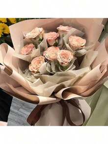 10Sheets Solid Color Paper Waterproof Fresh Flower Bouquet Wrapping Paper Matte Film Oya Paper Flower Wrapping Paper Flower Wrapping Paper - B-Brown - View 5