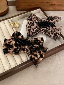 2/1pc Vintage Leopard Print Bow Hair Clip, Ponytail Hair Clip, Fashion, Perfect For Securing High Ponytail. Women's Daily Wear Hair Accessory - Multicolor - View 4
