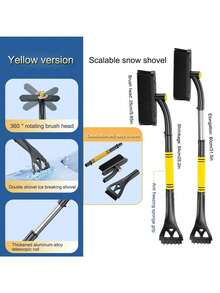 1pc Car Snow Shovel Multi-Function Ice Scraper Snow Brush Dual-Head Aluminum Alloy Extendable Snow Shovel - A - View 12