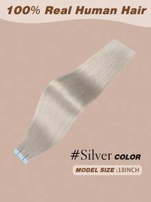 Yilite 18 Inch 10Pcs Bleach Blonde #Silver Tape In Hair Extensions Human Hair Straight Soft Human Hair Tape In Extensions Skin Weft Tape Ins Extensions For Women - SSilver - View 2