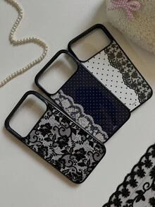 Elegance Polka Dot Lace Flower Shockproof Phone Case Compatible With IPhone 18 Pro Max 18 Pro 17 Pro Max 17 Pro 17 16 Pro Max 16 Pro 16 15 Pro Max 15 Pro 15 14 Pro Max 14 Pro 14 13 Pro Max 13 Pro 13 Luxury Glossy Soft Back Cover - Black Polka Dot Lace - View 4