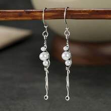 Vintage Bohemian Style Multi-Pearl Long Dangle Earrings For Women - Silver - View 2