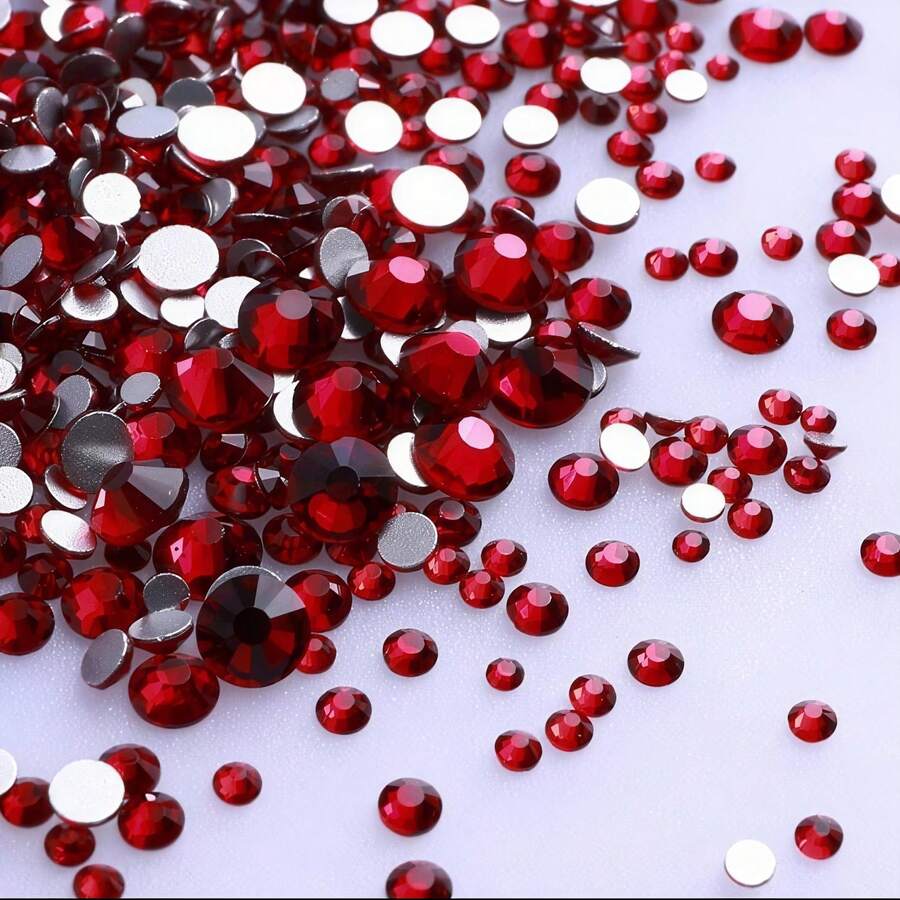 1440 buah Campuran Rhinestone Kaca Datar Merah Tua SS3-SS20 dengan Dasar Emas, Aksesoris Dekorasi Seni Kuku DIY - A A - View 1