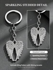1pc Fashion Angel Wings Keychain - Shiny Rhinestone Angel Wings Key Ring, Enamel Angel Wings Pendant Key Chain, Bag Charm Wallet Accessory, Silver Metal Wings Pendant Key Ring Bag Accessory/Bag Charm, Unisex, Faux Rhinestone Wings Shape Bag Charm, Car Key Backpack Key Chain, Couple Daily Gift, Cute Wings Keychain Bag Accessory - Multicolor - View 2