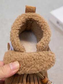 Sepatu Bot Musim Dingin Model Ankle dengan Rumbai, Lapisan Bulu, Perekat Velcro untuk Memudahkan Pemakaian dan Pelepasan, Sepatu Bot Hangat untuk Anak Perempuan - Unta - View 3
