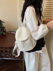 Nylon Fabric Backpack New Fashion Korean Style Double Shoulder Bag Large Capacity School Bag For Students - White - View 3