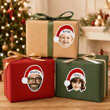 Custom Photo Santa Hat Stickers, Personalized Name And Face Shape Christmas Stickers, Christmas Gift Wrapping Stickers, Suitable For Christmas Holiday Decoration Parties, Envelope Labels, Gift Bag Wrapping Stickers - Multicolor - View 5