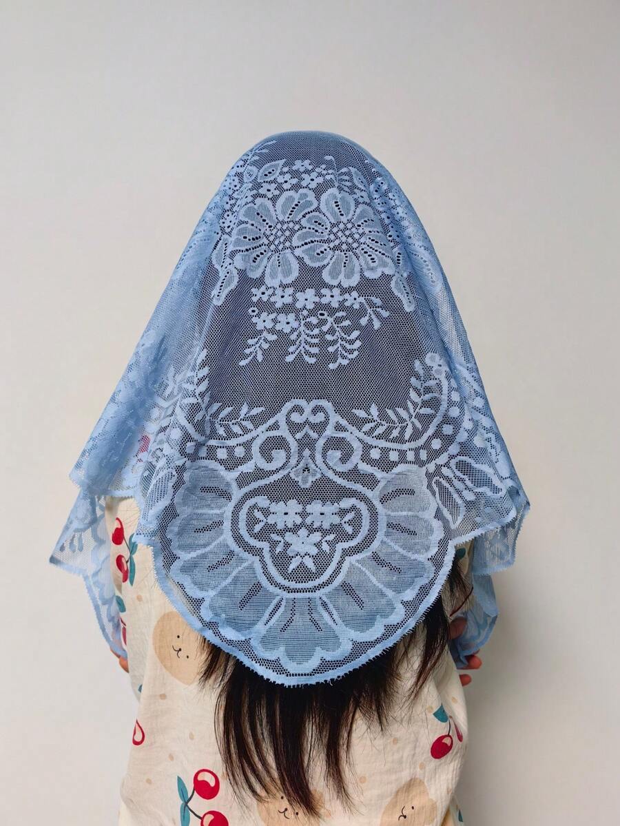三角 DIY 蕾絲飾邊女款頭紗 婚禮披肩 高級裝飾 天藍色 服飾配件 - 1件 天藍色 - 查看 1