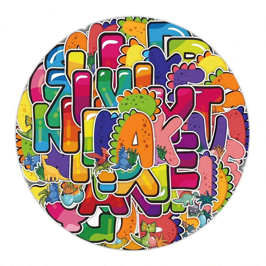 50Pcs Dinosaur Alphabet Stickers Stationery Graffiti Stickers, Decals For Party, Water Bottle, Scrapbook, Laptop, Skateboard, Computer, Gift Bags, Envelope Seals, Office Supplies, For Teens Fans - Dinosaur Alphabet Stickers - View 1