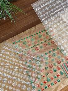 1pc Full Nail 5D Embossed Nail Sticker, Christmas Fair Isle Style Reindeer Snowflake Tree Pattern, Knitted 3D Raised Texture, Autumn/Winter Holiday Nail Decoration, Suitable For Christmas Party DIY Nail Art - Multicolor - View 2