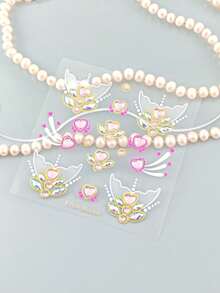 5/3/2/1pcs Ocean Spirit Mermaid Tail And Pink Heart Face Rhinestone Stickers - Self-Adhesive Holographic Crystal Face Stickers, Crystal Accessories, Suitable For Music Festivals, Theme Parties, Gatherings And Makeup Decoration, Halloween Costumes - Multicolor - View 5