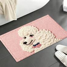 1pc Pink Poodle Dog Pattern Design Microfiber Bath Rug, Non‑Slip Soft Bathroom Mat, Water‑Absorbent Doormat, Machine Washable, Low Pile,TPR Backing,Knit Fabric,ForBedroom, Kitchen, Entryway Indoor Use, Accessories & Home Decor, Perfect New House Gift - A - View 4