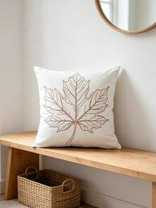 1pc Minimalist Maple Leaf Line Embroidery Pillow Case, Autumn Atmosphere Home Decor, Living Room Sofa Square Decorative Cushion Cover - Multicolor - View 8