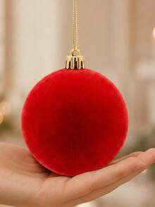 1pc 10cm Christmas Tree Decorative Ball With Christmas Bow, Velvet Flocked Christmas Ball Ornament, Multi-Color Christmas Tree Hanging Decoration, Holiday Home Decor, Suitable For Christmas Tree, Party, Wedding And Holiday Scene Decoration - Multicolor - View 5