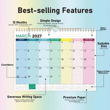 2027 Colorful Wall Calendar, 12-Month Full Year Calendar, Large Grid Writing Space, Home Office Schedule Planning Calendar, Full Year Time Management Planner - Color - View 3