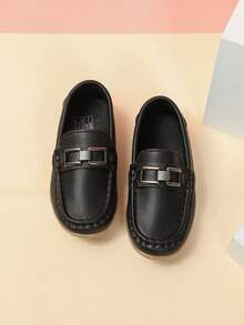 New Kids' Slip-On Loafers, Metal Buckle Round Toe, Versatile Lightweight Casual Shoes, Runs Small By One Size, British Style - Black - View 7