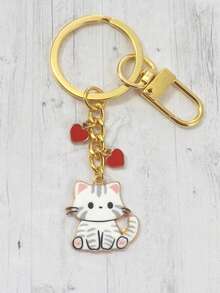Cute Cartoon Cat Keychain Bag Pendant, Multiple Cute Kitten Charms With Red Heart Decoration, Women's Handbag Backpack Accessory, Daily Decorative Gift - Multicolor - View 7