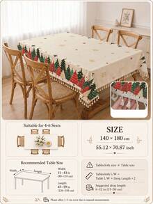1pc Christmas Winter Minimalist Red & Green Christmas Tree Pattern Polyester Cotton Lace Tablecloth, Stain-Resistant With Tassel Fringe, Suitable For Square & Round Tables, Kitchen, Dining Table, Coffee Table, TV Cabinet, Entryway, Party Holiday Decor, Home Decor, Christmas Dinner - Multicolor - View 11