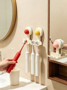 1pc Suction Cup Toothbrush Holder, Wall Mounted Drain Storage Rack For Bathroom Mirror Cabinet, Hanging Organizer For Electric Toothbrush & Toothpaste, Plastic Material, All Season Minimalist Style, Suitable For Adults, Washroom Multi-Purpose Storage - Multicolor - View 8